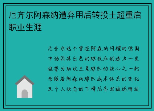 厄齐尔阿森纳遭弃用后转投土超重启职业生涯