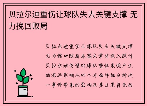 贝拉尔迪重伤让球队失去关键支撑 无力挽回败局